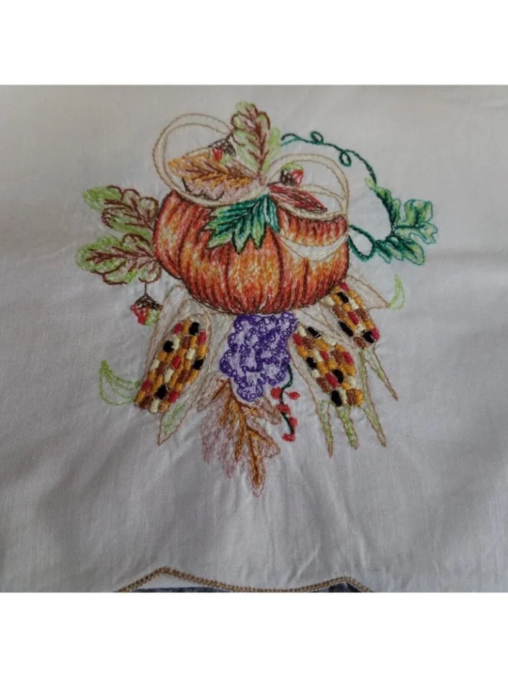 NEW Vintage Thanksgiving Table Runner & 4 Napkins Embroidered Harvest Bouquet